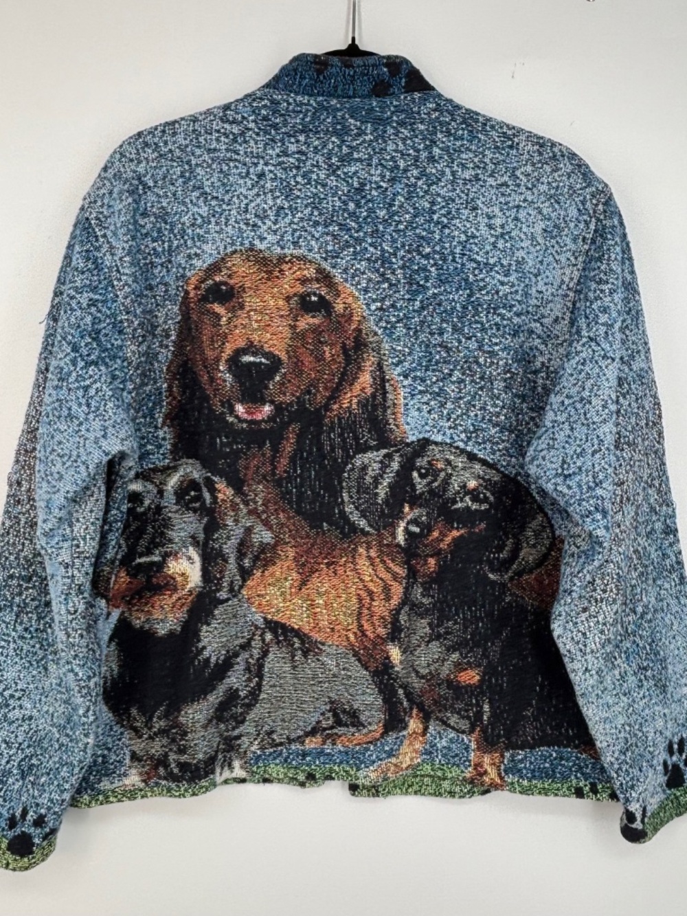 Sugar Street Weavers Womens Medium Jacket Dog Dachshund Blue Tapestry Vintage - Picture 7 of 10